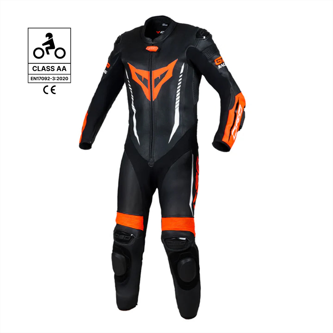 DSG GP Racing Leather Suit : Black Red Fluo
