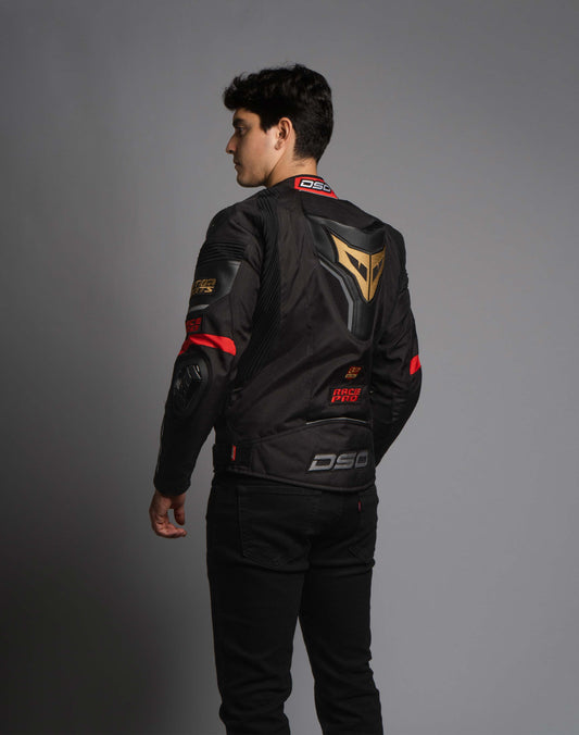 DSG Race Pro Sport Riding Jacket – CE Level 2 shoulder armor detail view 