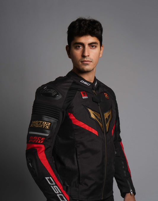 DSG Race Pro Sport Riding Jacket – elbow TPU slider close-up