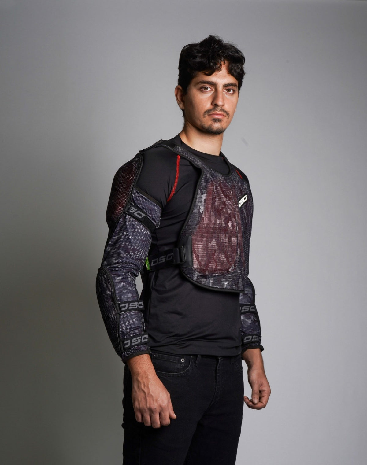 Rider wearing DSG Bionic ADV Jacket, front standing view