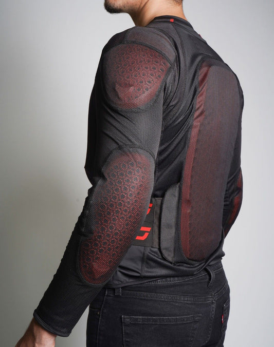 Rear three-quarter view of rider wearing DSG Bionic Plus Armour