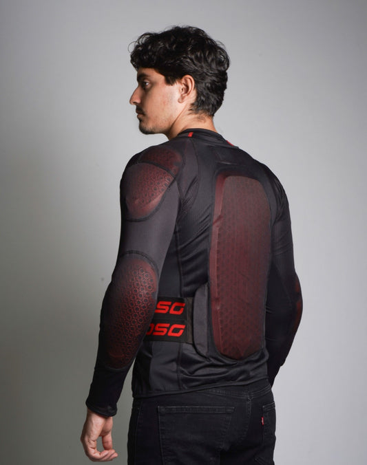 Side profile of DSG Bionic Plus Armour showing shoulder and elbow protector alignment